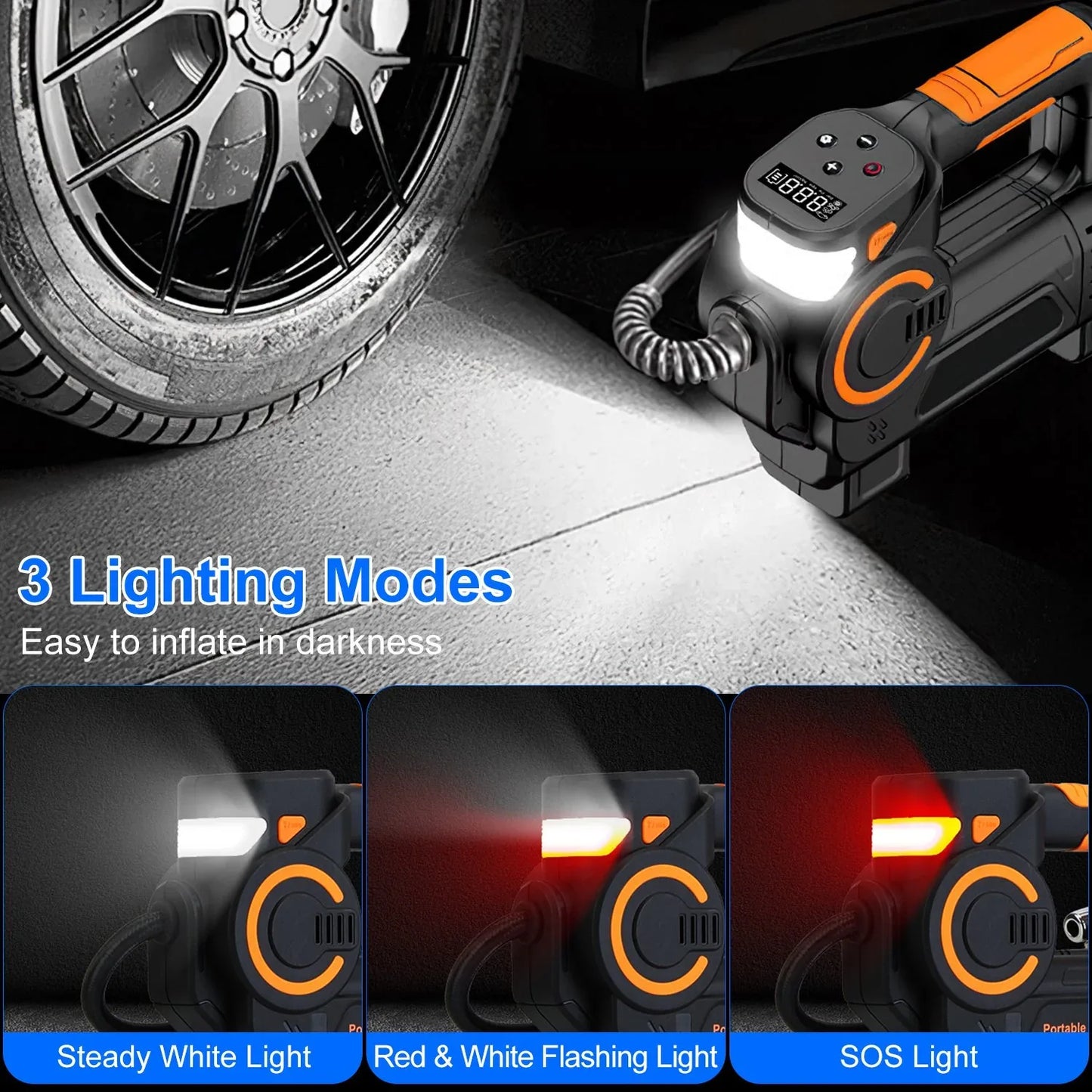 1Pc 140W 150PSI 21V Battery Powered Tire Inflator Cordless Air Inflator Digital Air Compressor With LED Light For Cars Motorcycles Bicycles Balls - THE MILE MAKER DRIVER SHOP