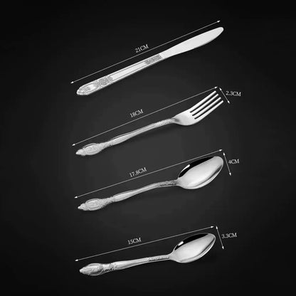 Deluxe Premium Cutlery Flatware Set For The Home - Stainless Steel Cutlery Service With 1 Dinner Fork, 1 Dinner Knife, 1 Dinner Spoon And 1 Tea Spoon - Durable, Elegant And Rust-resista - THE MILE MAKER DRIVER SHOP