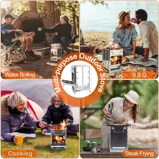 Portable Backpacking Stove For Camping Hiking Picnic BBQ Outdoor Cooker Folding Travel Charcoal Stove With Handle Carry Bag 2 Bolts - THE MILE MAKER DRIVER SHOP