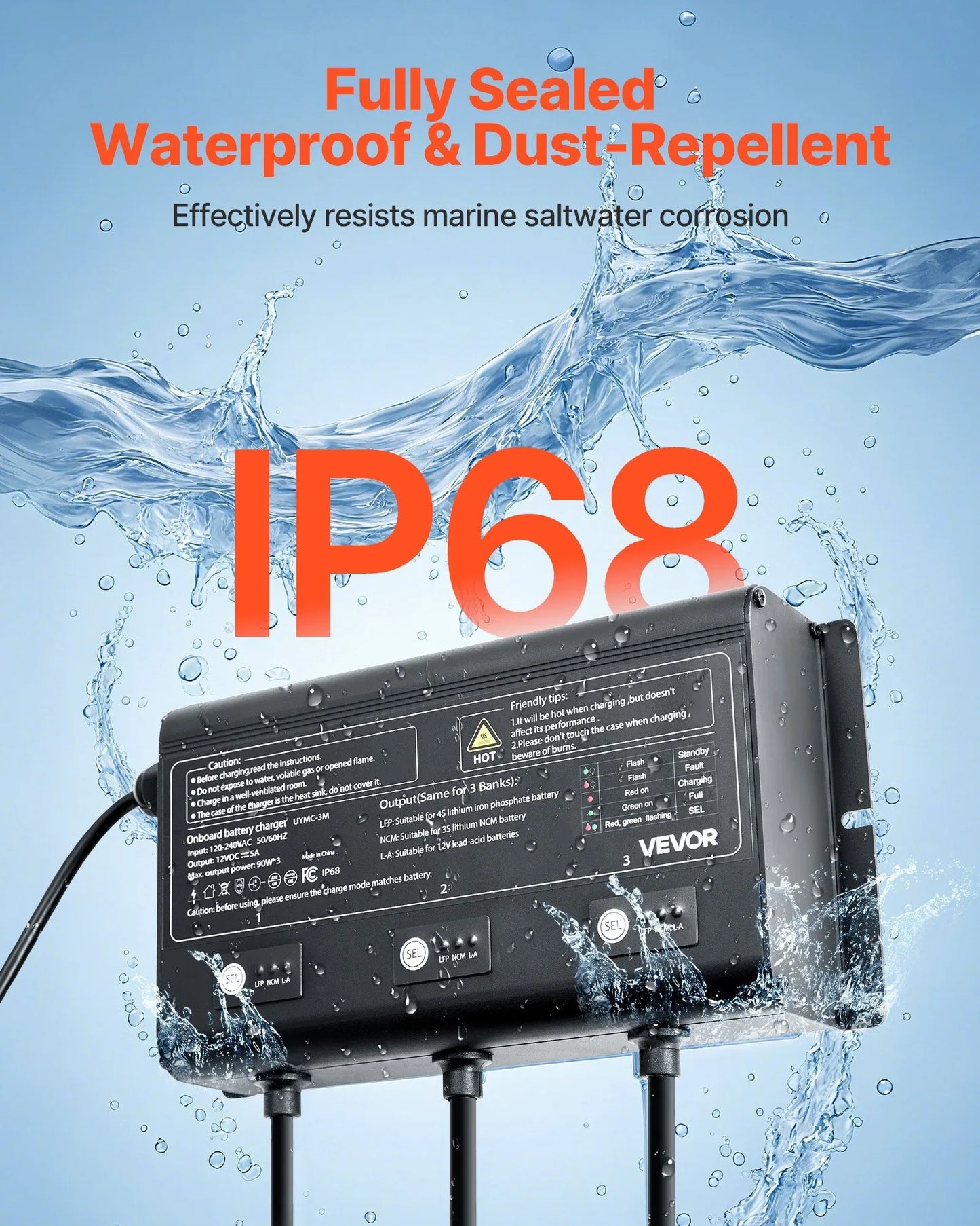 3-Bank 5A 12V Smart Marine Battery Charger Onboard IP68 Waterproof Boat RV Yacht - THE MILE MAKER DRIVER SHOP