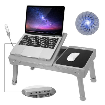 Foldable Laptop Table Bed Notebook Desk With Cooling Fan Mouse Board LED Light 4 XUSB Ports Breakfast Snacking Tray - THE MILE MAKER DRIVER SHOP