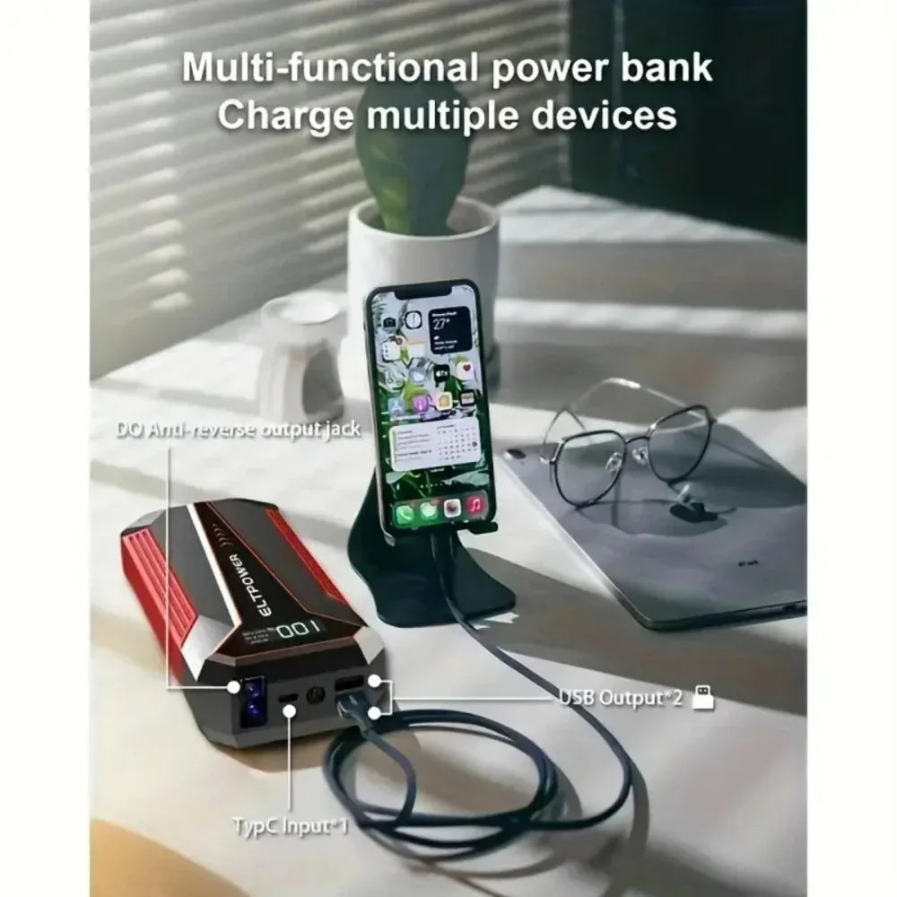 20000 MAh Car Jump Starter Power Supply With Dual USB Fast Charging And Red LED Light. - THE MILE MAKER DRIVER SHOP
