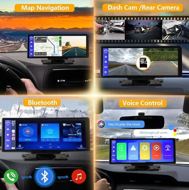 Portable Wireless Carplay With 2.5K Camera, 1080P Back Cam 9.3inches Ultra HD Android Auto Car Play Screen For Car DVR Loop Recording, Bluetooth GPS Navigation Touch Drive Screen With FM Radio System - THE MILE MAKER DRIVER SHOP