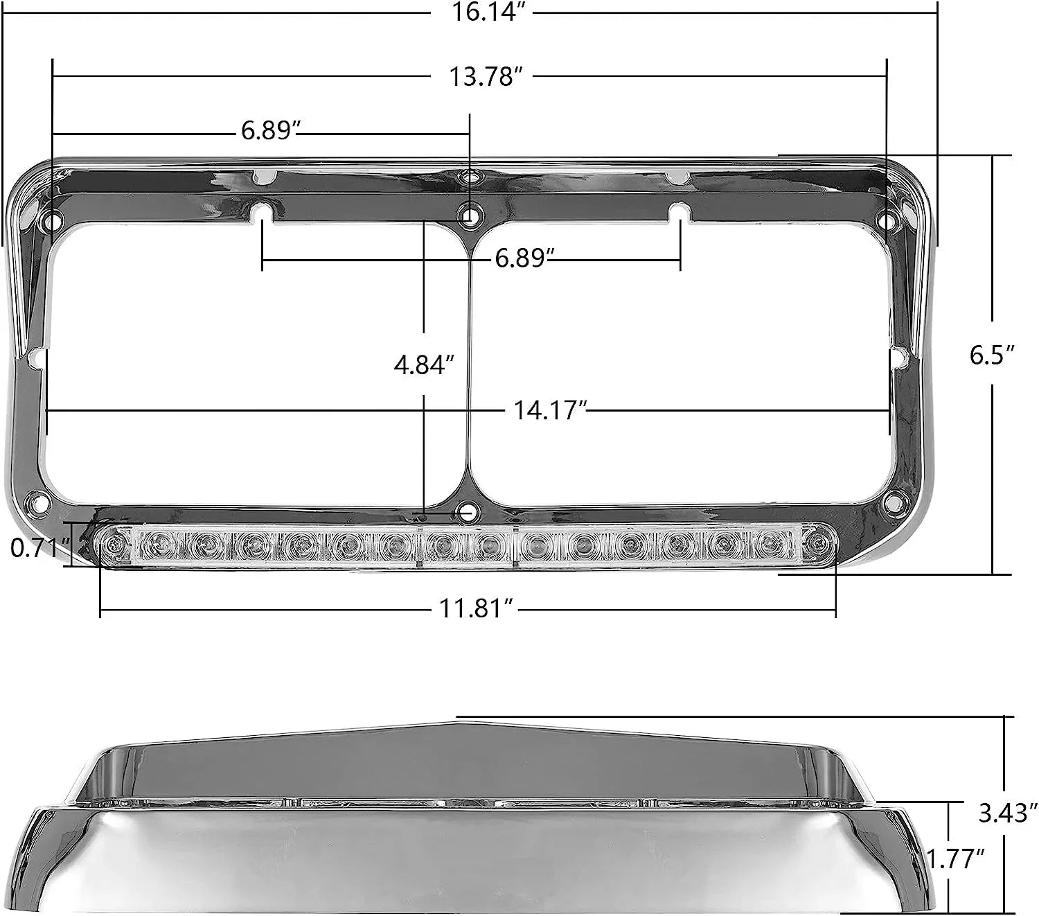 Chrome Rectangular Dual Headlight Bezels With Amber Lens , Amber LED 2Pcs - THE MILE MAKER DRIVER SHOP