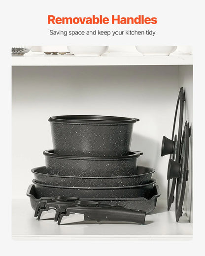 17 Piece Pots And Pans Set Granite Nonstick Kitchen Cookware Induction Black - THE MILE MAKER DRIVER SHOP