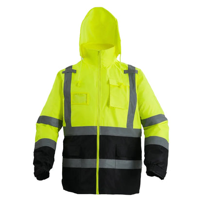 High Visibility Reflective Safety Jacket Waterproof Hoodie Yellow With Black L - THE MILE MAKER DRIVER SHOP