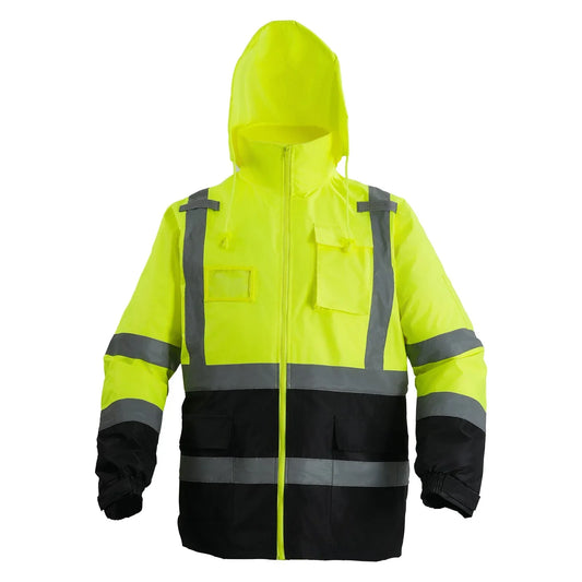 High Visibility Reflective Safety Jacket Waterproof Hoodie Yellow With Black L - THE MILE MAKER DRIVER SHOP
