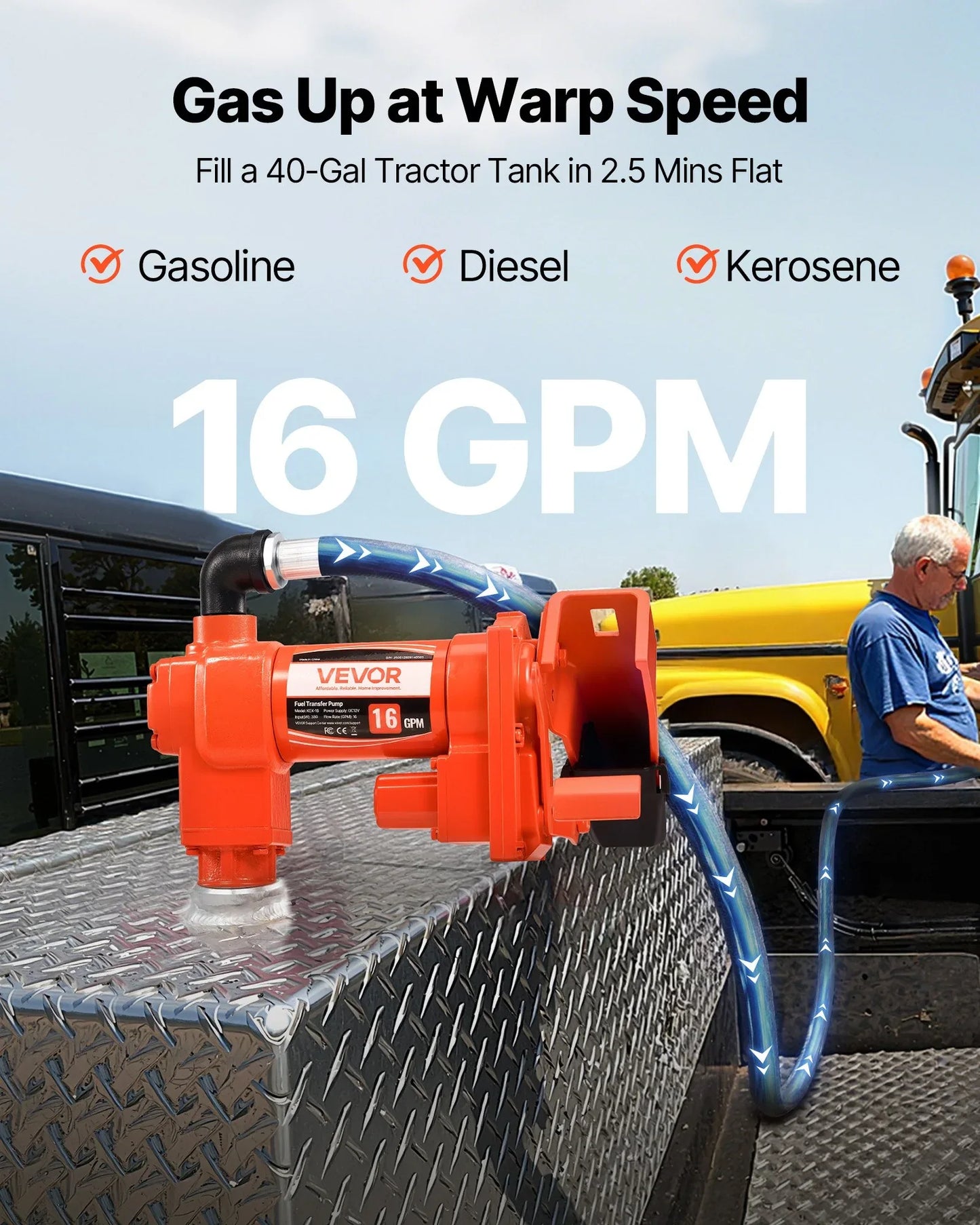 Fuel Transfer Pump 12V DC 16 GPM With Hose & Nozzle For Gasoline Diesel - THE MILE MAKER DRIVER SHOP