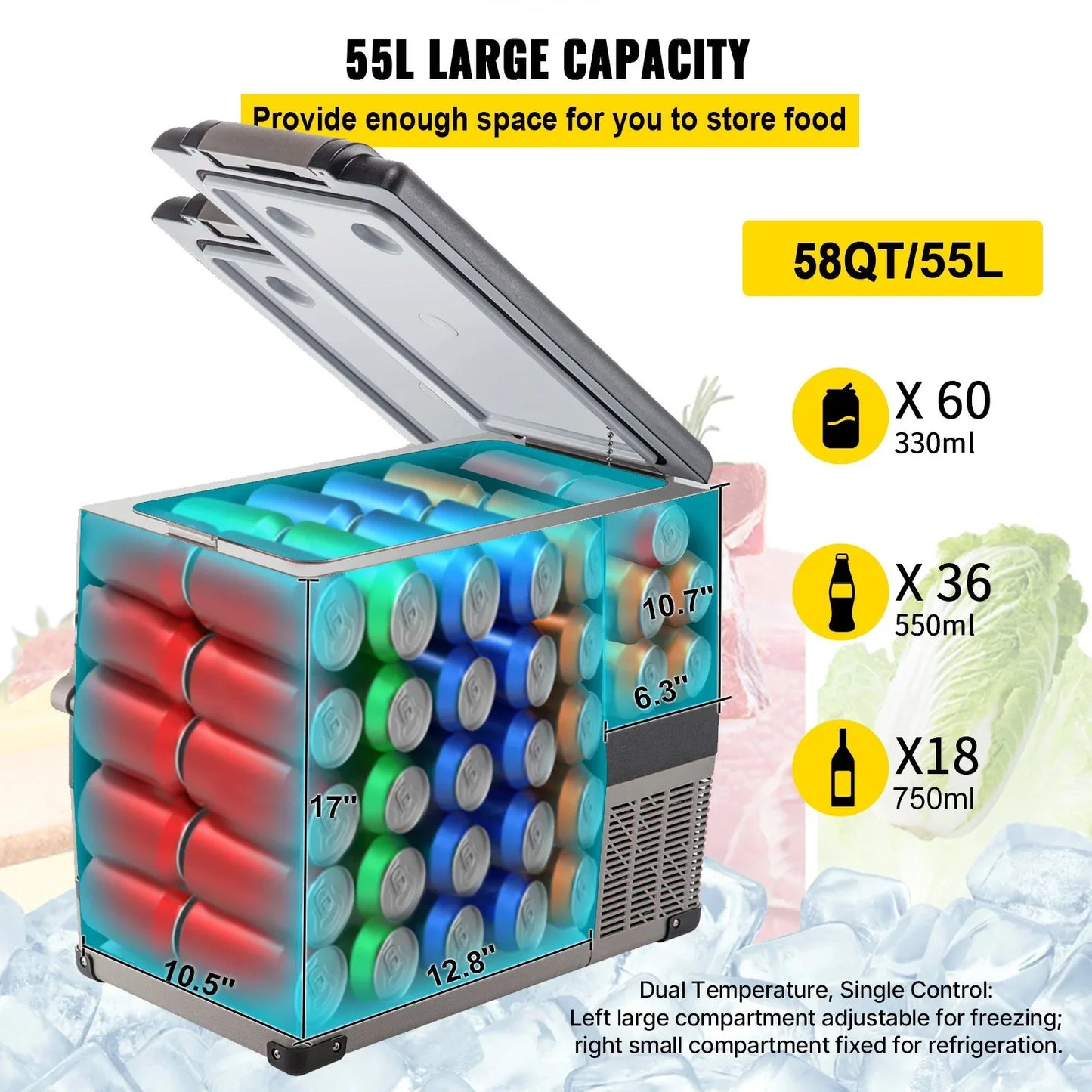 12 Volt Refrigerator, 58 Quart Car Refrigerator, Dual Zone Portable Refrigerator,RV Refrigerator With 12/24V DC And 110-240V AC, Freezer Fridge Cooler, For Car, RV, Camping And Home Use - THE MILE MAKER DRIVER SHOP