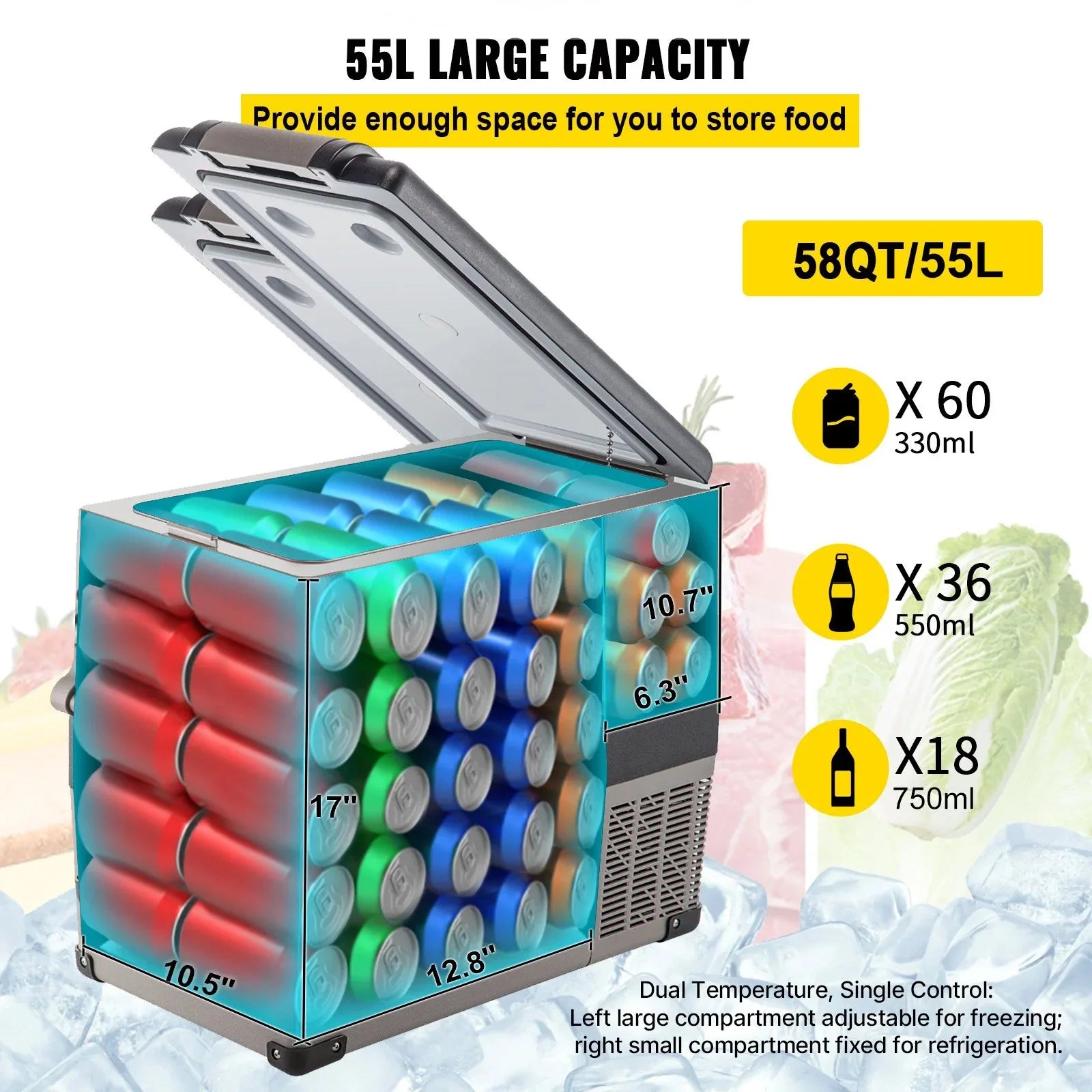 12 Volt Refrigerator, 58 Quart Car Refrigerator, Dual Zone Portable Refrigerator,RV Refrigerator With 12/24V DC And 110-240V AC, Freezer Fridge Cooler, For Car, RV, Camping And Home Use - THE MILE MAKER DRIVER SHOP