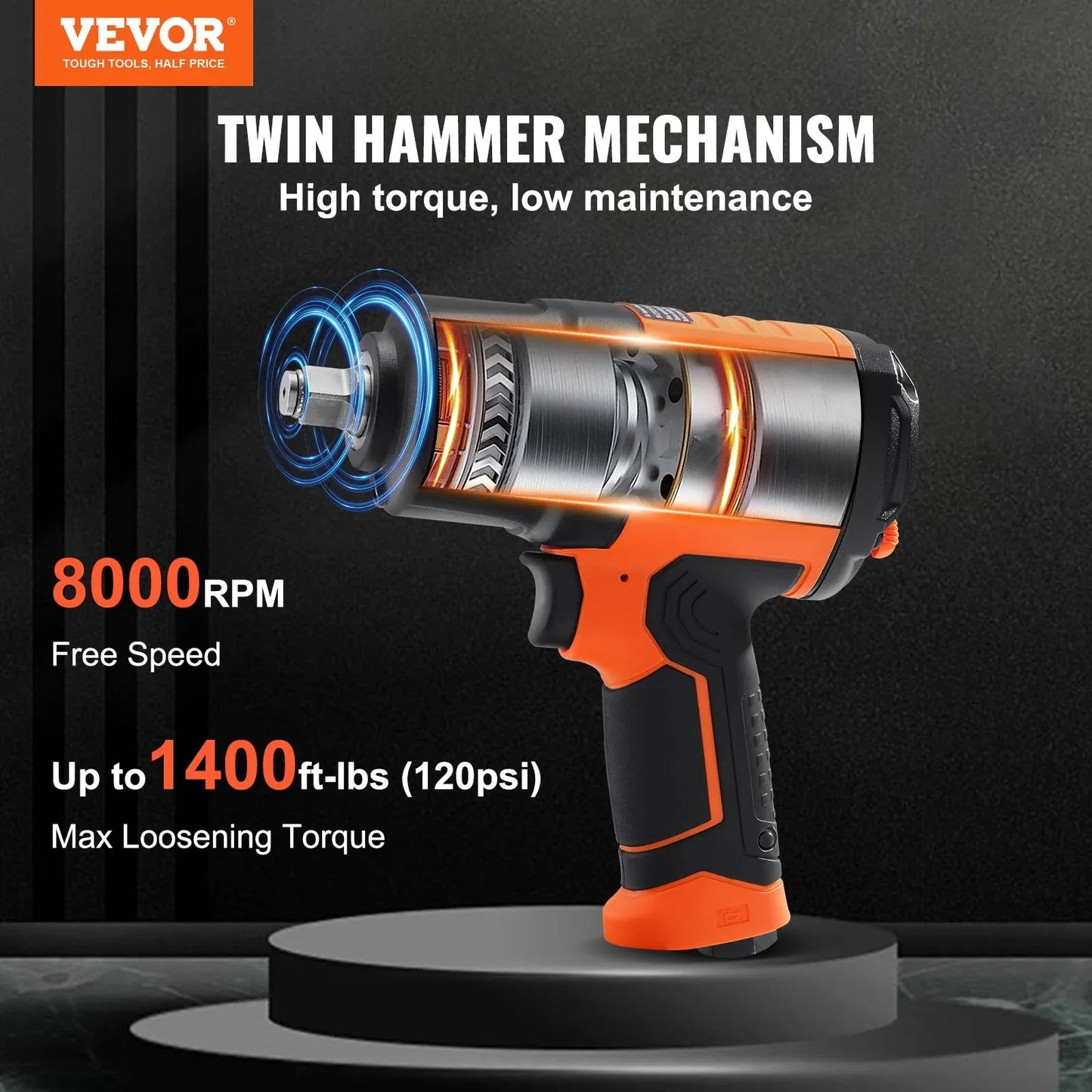 VEVOR Air Impact Wrench Square Drive 1400ft-lb Nut-busting Torque 90-120PSI - THE MILE MAKER DRIVER SHOP