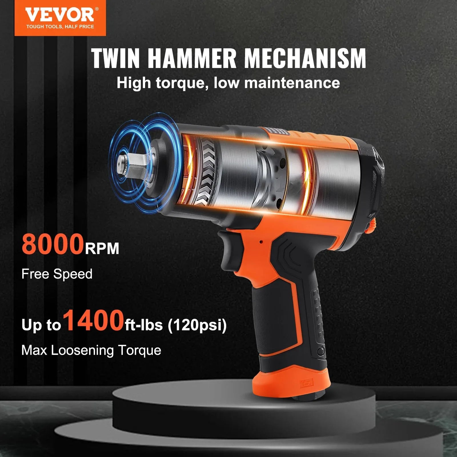 VEVOR Air Impact Wrench Square Drive 1400ft-lb Nut-busting Torque 90-120PSI - THE MILE MAKER DRIVER SHOP