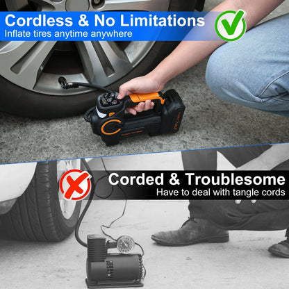 1Pc 140W 150PSI 21V Battery Powered Tire Inflator Cordless Air Inflator Digital Air Compressor With LED Light For Cars Motorcycles Bicycles Balls - THE MILE MAKER DRIVER SHOP