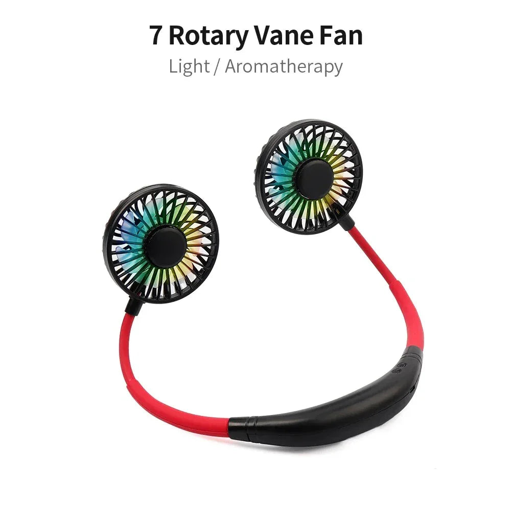 Mini Portable Hanging Neckband Fan USB Rechargeable Double Fans Air Cooler Conditioner Colorful Aroma Electric Desk Fan For Room - THE MILE MAKER DRIVER SHOP