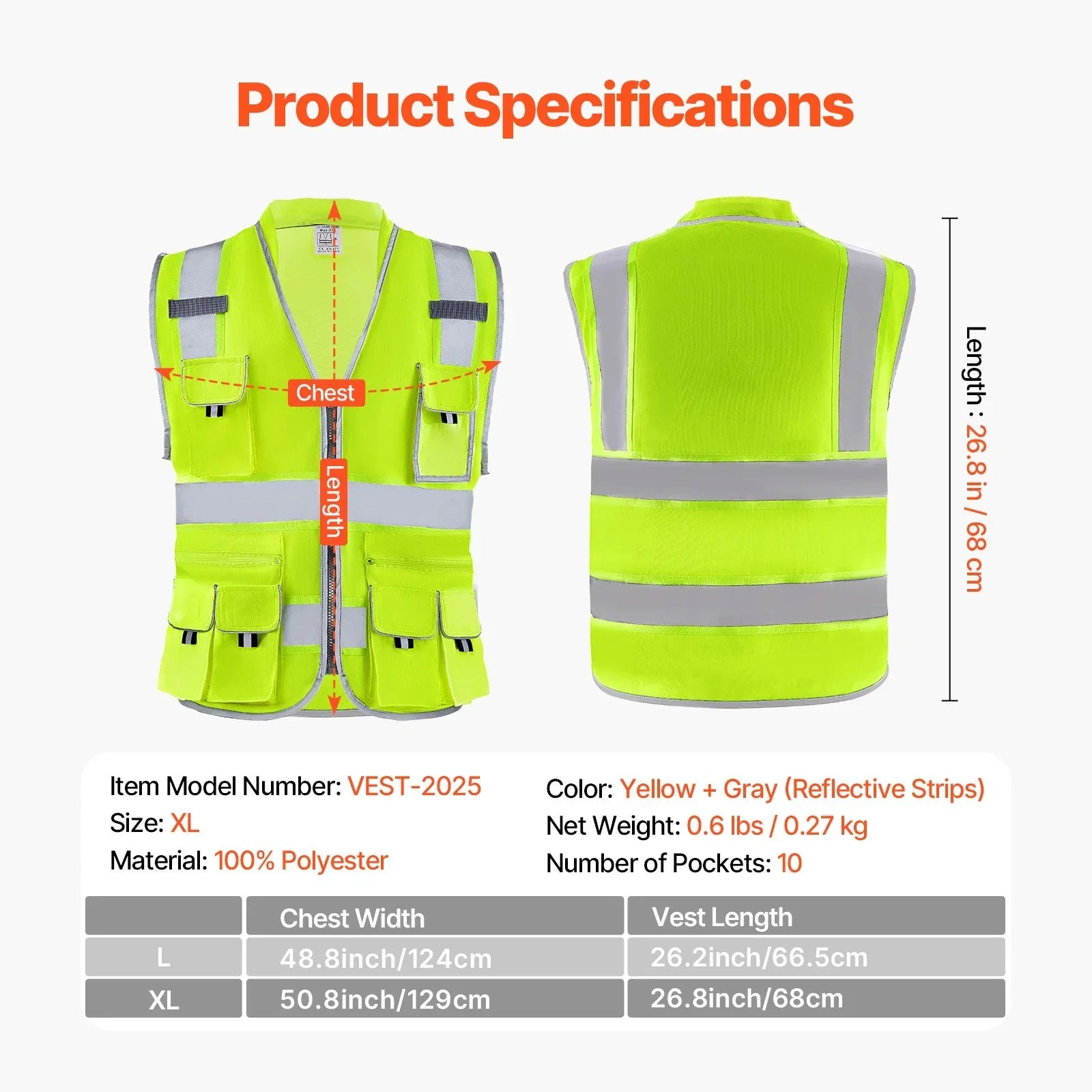Safety Vest Reflective Yellow Work Vest With 10 Pockets For Men And Women - THE MILE MAKER DRIVER SHOP