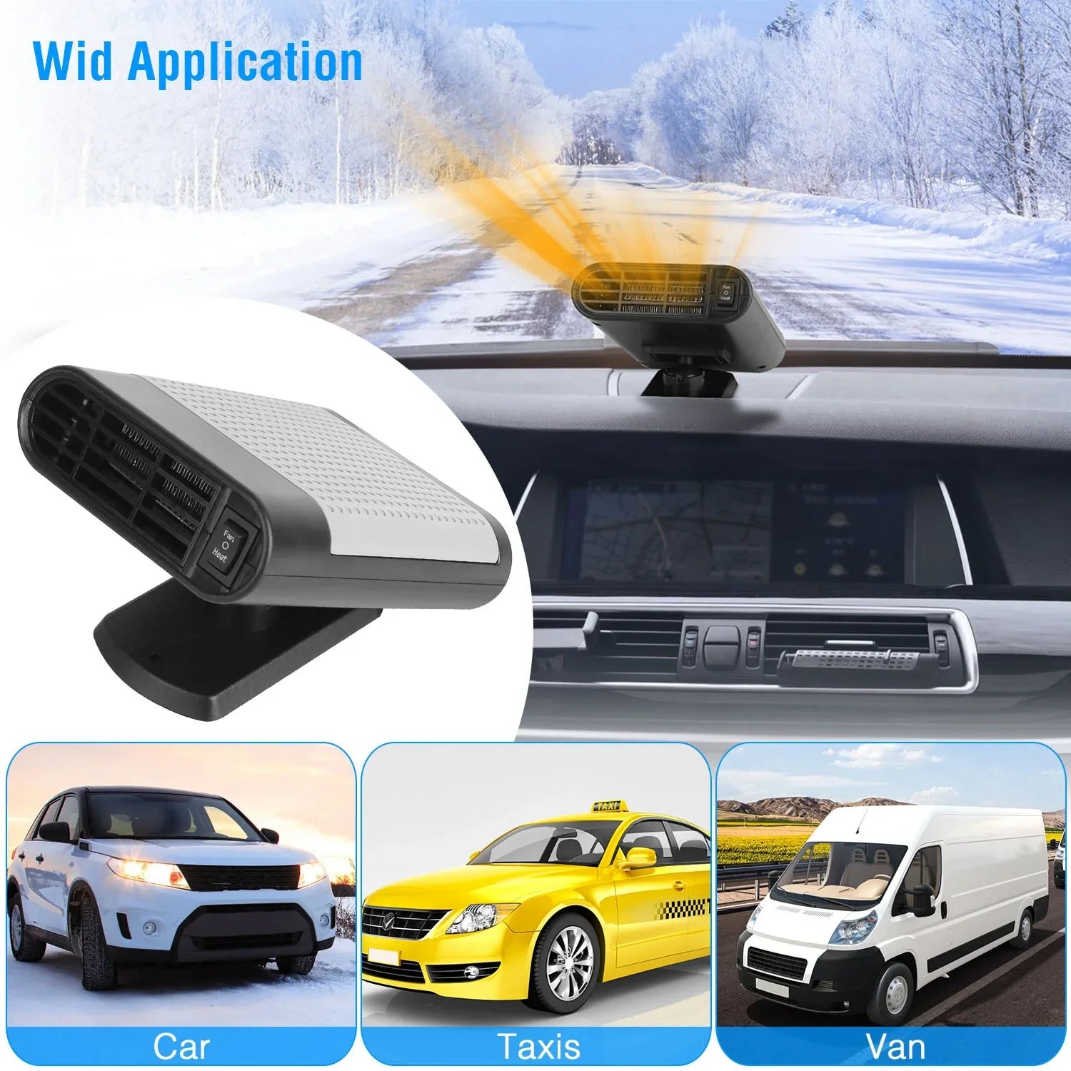 24V 200W Or 12V 150W Portable Car Heater Heating Fan 2 In 1 Defroster Defogger Demister Windshield Heater Automotive Cooling Fan With 360 Degree Rotating Base - THE MILE MAKER DRIVER SHOP