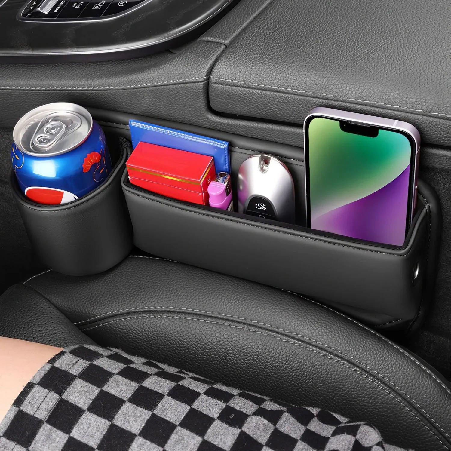 2 Pack Car Seat Gap Filler Organizer Car Leather Cup Holder Gap Bag Universal Car Seat Storage Black For Placing Keys Cards Phones Drinks Lipstick - THE MILE MAKER DRIVER SHOP
