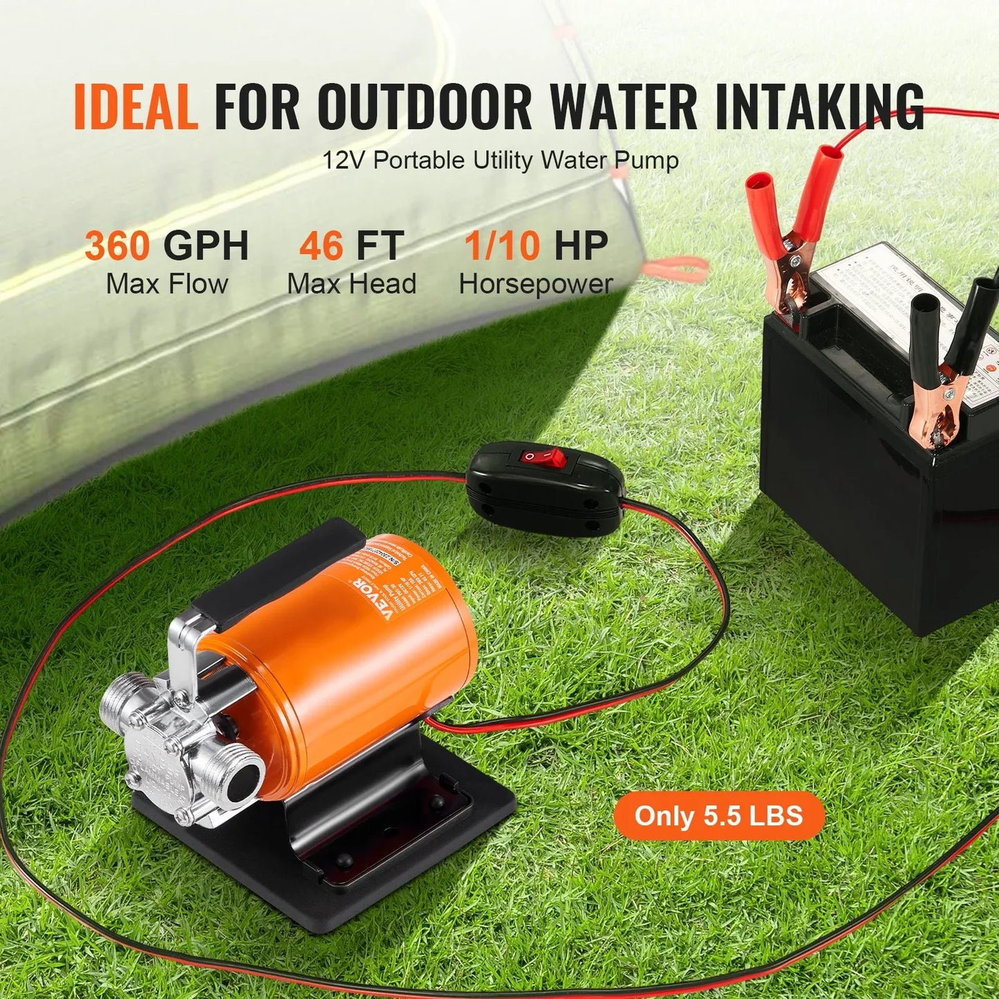 Water Transfer Pump, 12V DC 360 GPH 1/10HP, Portable Electric Utility Pump With 6 Ft Suction Hose Kit, Impeller, Suction Strainer, For Garden, Rain Barrel, Pool, Pond, Hot Tub, Aquarium Draining - THE MILE MAKER DRIVER SHOP