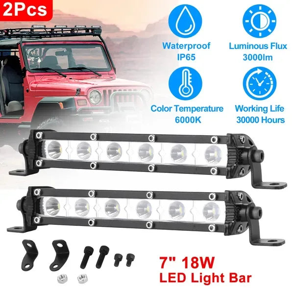 7" LED Light Bar Single Row Offroad Spot Lights 18W Ultra Slim Straight Work Light For Trailer Truck Bus Boat - THE MILE MAKER DRIVER SHOP