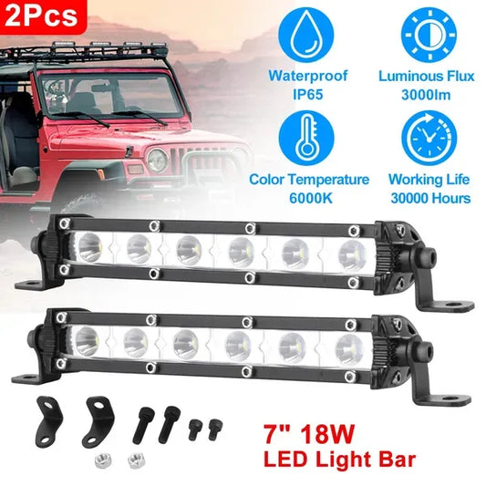 7" LED Light Bar Single Row Offroad Spot Lights 18W Ultra Slim Straight Work Light For Trailer Truck Bus Boat - THE MILE MAKER DRIVER SHOP