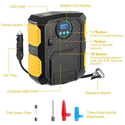 Tire Inflator 12V DC 120W 150PSI Tire W LCD Electric Air Compressor 25L Min Large Air Flow - THE MILE MAKER DRIVER SHOP