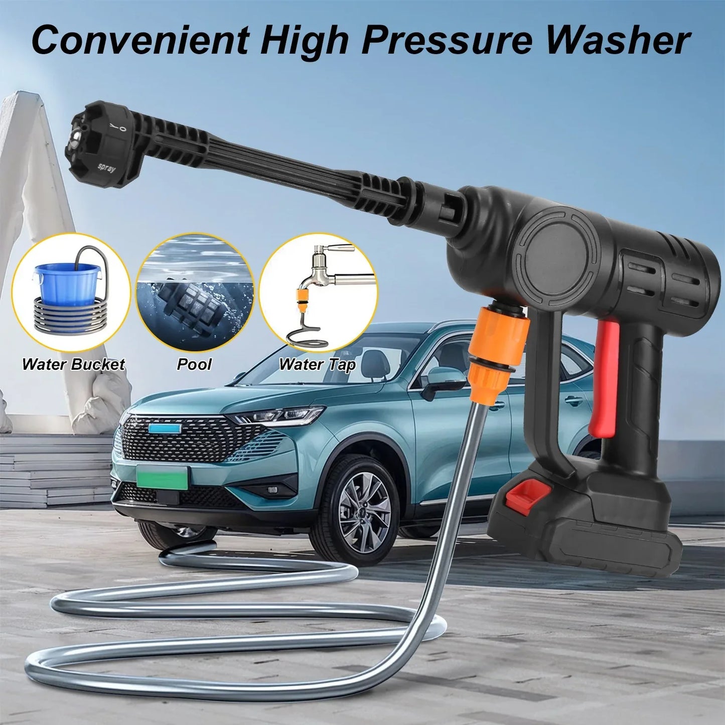 Cordless Pressure Washer With 6 In 1 Nozzle Portable Electric Power Washer High Pressure Water Sprayer 1000PSI Car Washer Cleaner With 6000mAh 21V Rechargeable Battery And Charger - THE MILE MAKER DRIVER SHOP