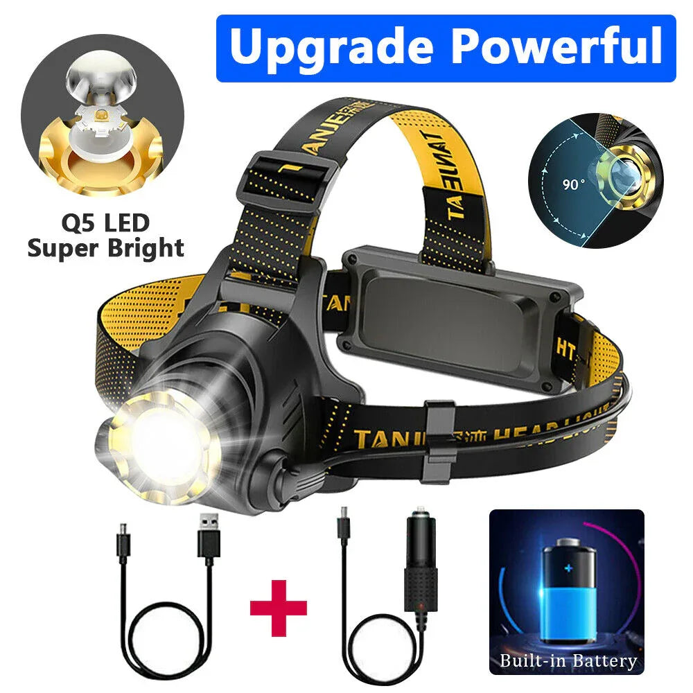 LED Headlamp Rechargeable Head Torch Zoom Headlight Lamp Powerful Flashlight Fishling Driving Camping Light With 3 Modes Work Light - THE MILE MAKER DRIVER SHOP
