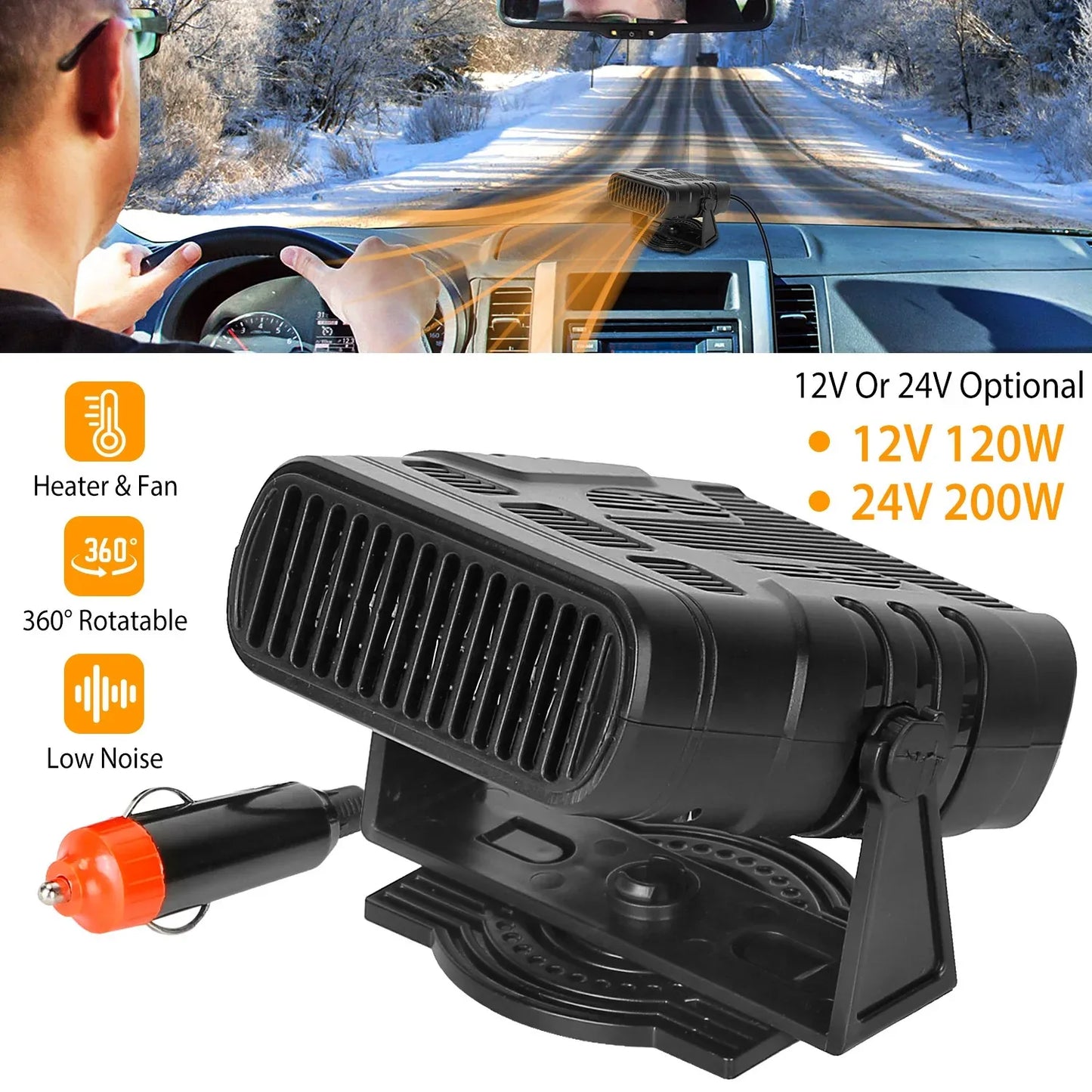 24V 200W Or 12V 120W Portable Car Heater Heating Fan 2 In 1 Defroster Demister Windshield Heater Automotive Cooling Fan - THE MILE MAKER DRIVER SHOP