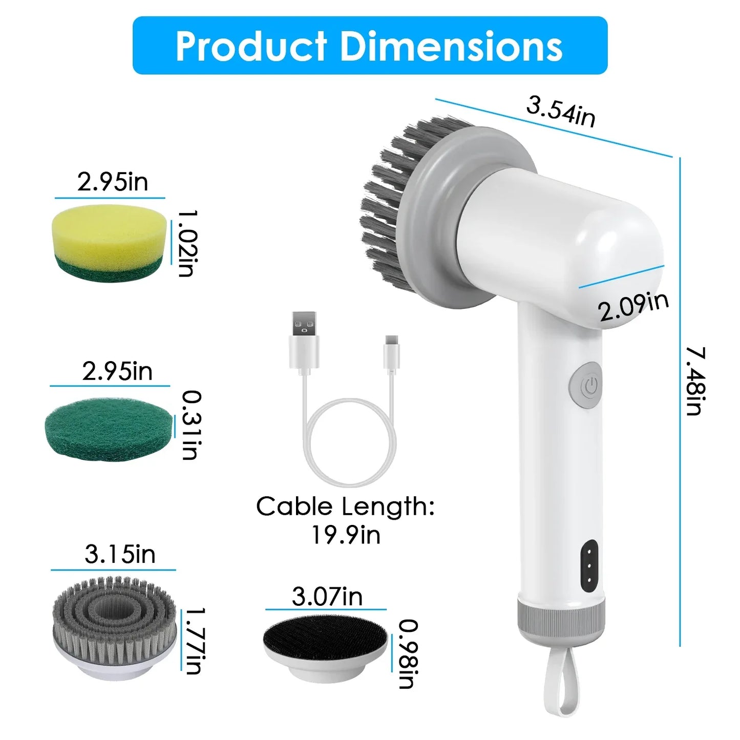 1Set Electric Handheld Spin Scrubber Cordless Cleaning Brush With 2 Rotating Speeds 3 Cleaning Brushes Rechargeable Shower Scrubber For Kitchen Dish Bathtub Sink Tile - THE MILE MAKER DRIVER SHOP