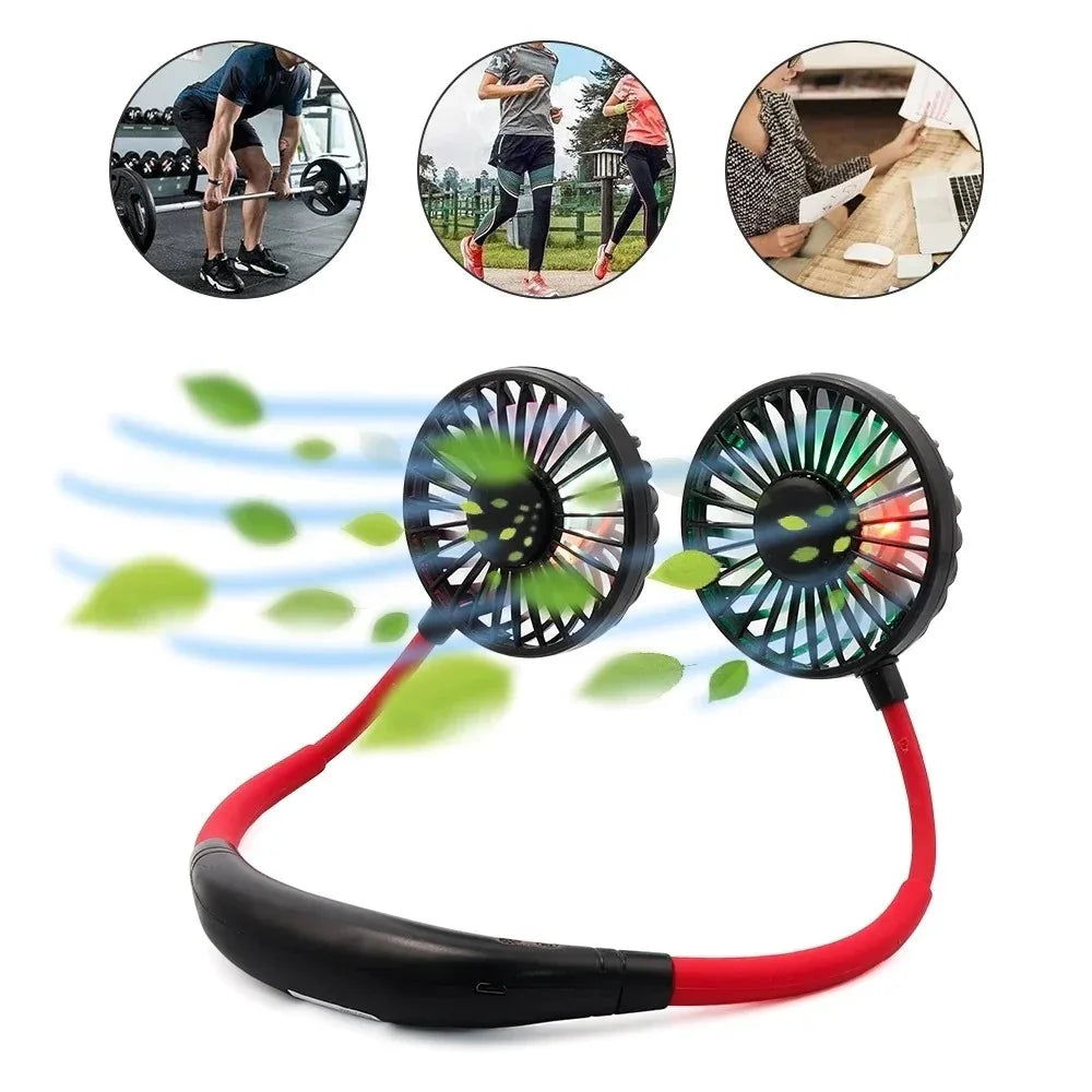 Mini Portable Hanging Neckband Fan USB Rechargeable Double Fans Air Cooler Conditioner Colorful Aroma Electric Desk Fan For Room - THE MILE MAKER DRIVER SHOP
