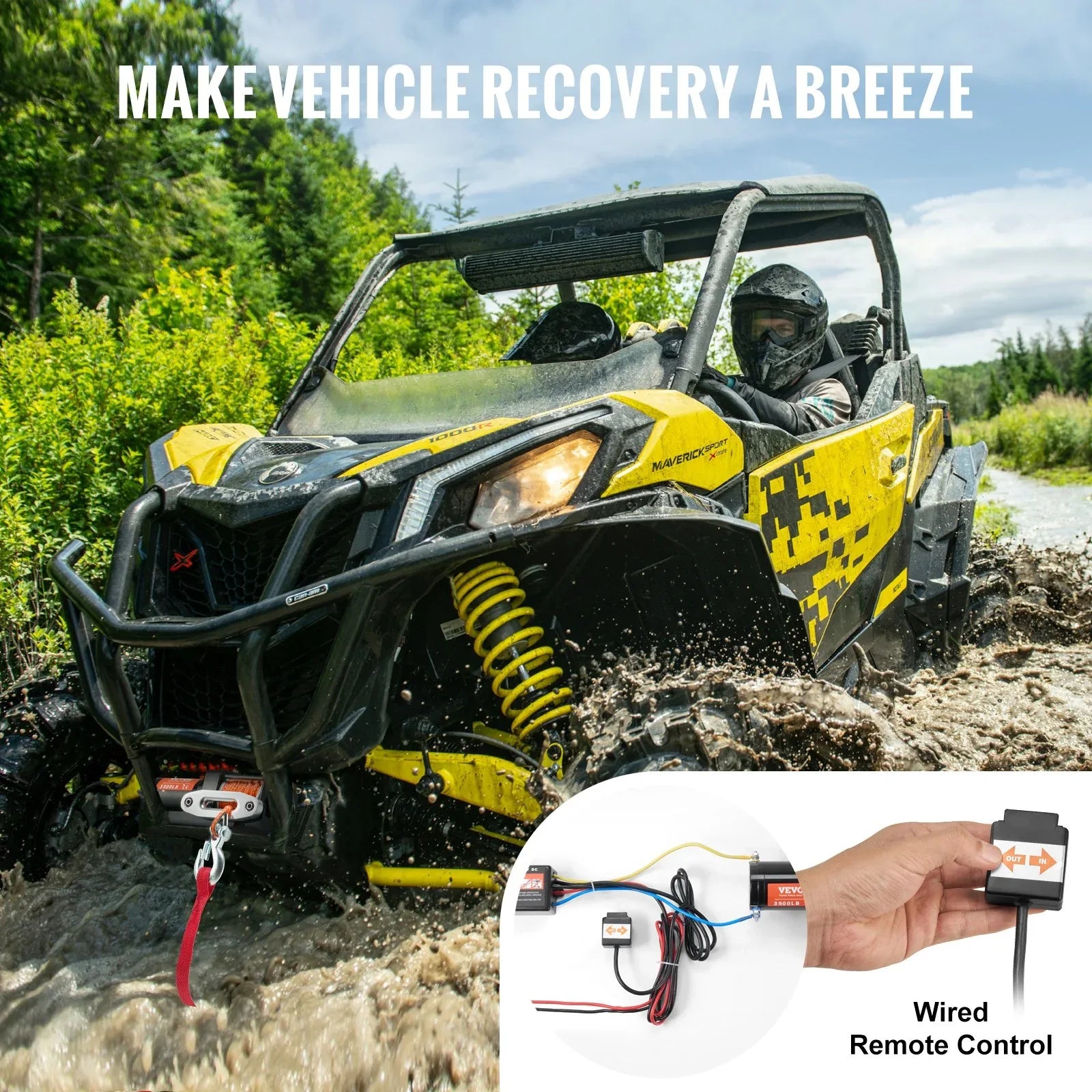 Electric Winch ATV UTV 3500 Lb Synthetic Rope Waterproof Wired Control - THE MILE MAKER DRIVER SHOP