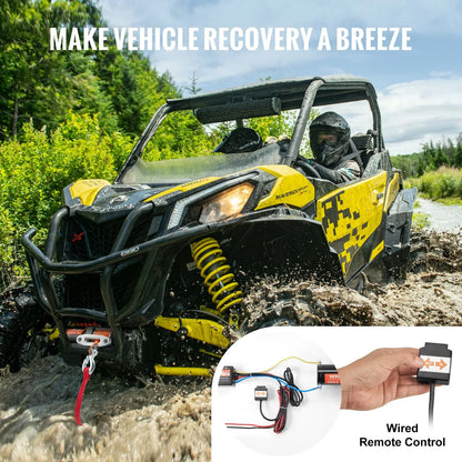 Electric Winch ATV UTV 3500 Lb Synthetic Rope Waterproof Wired Control - THE MILE MAKER DRIVER SHOP