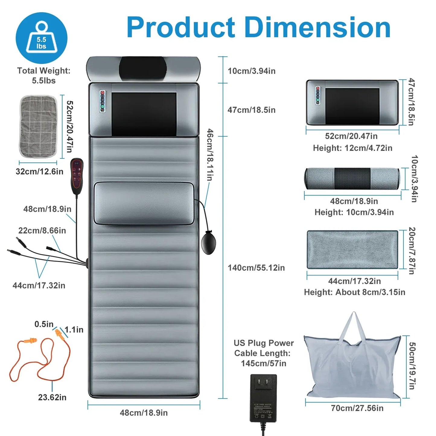 Advanced Version Full Body Electric Massage Mat With Heat Vibration Massage Pad Cushion With Neck Massager Lumbar Pillow With 10 Vibration Motors 3 Timers Anti-Slip Bottom Earplugs - THE MILE MAKER DRIVER SHOP