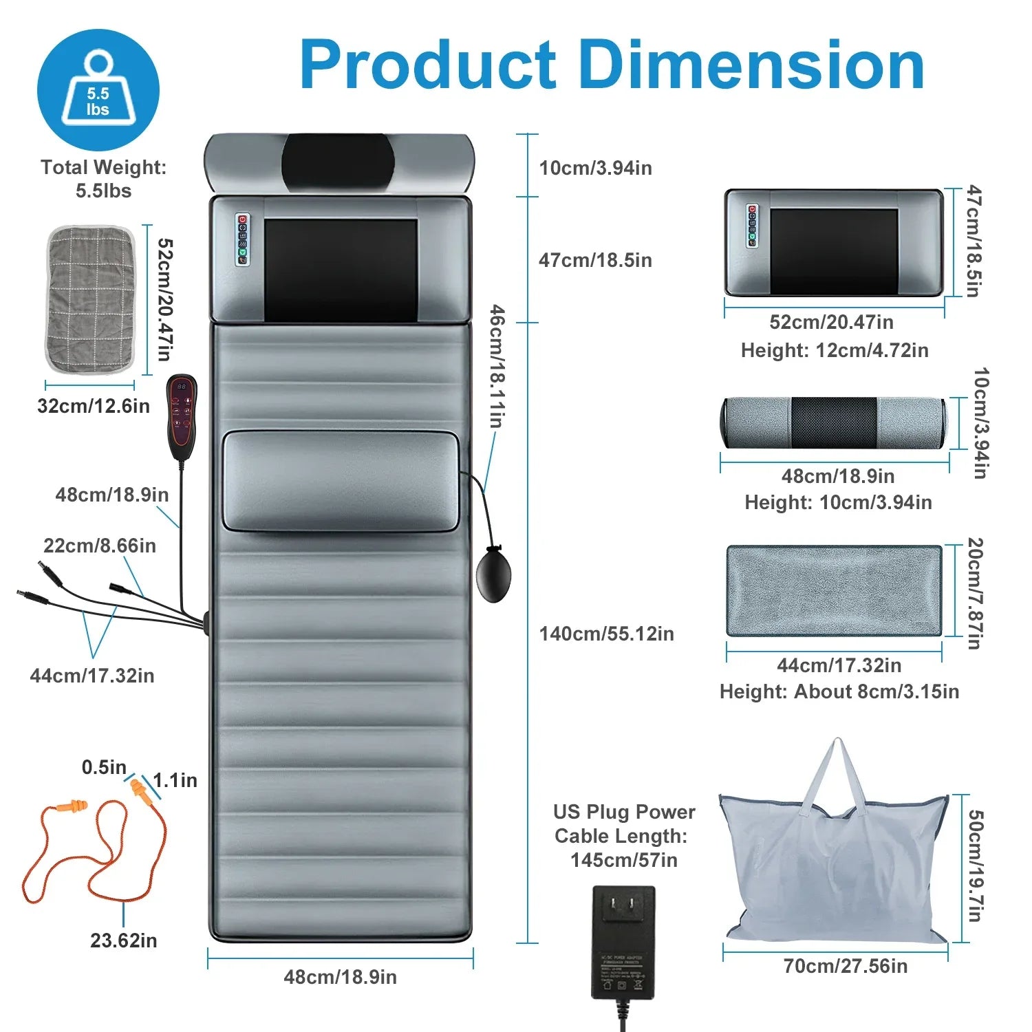 Advanced Version Full Body Electric Massage Mat With Heat Vibration Massage Pad Cushion With Neck Massager Lumbar Pillow With 10 Vibration Motors 3 Timers Anti-Slip Bottom Earplugs - THE MILE MAKER DRIVER SHOP