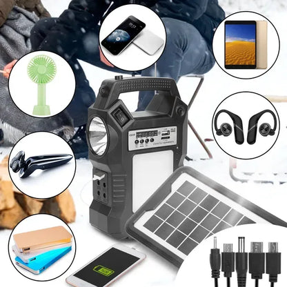 Portable Solar Power Station Rechargeable Backup Power Bank W/Flashlight 3 Lighting Bulbs For Camping Outage Garden Lamp - THE MILE MAKER DRIVER SHOP
