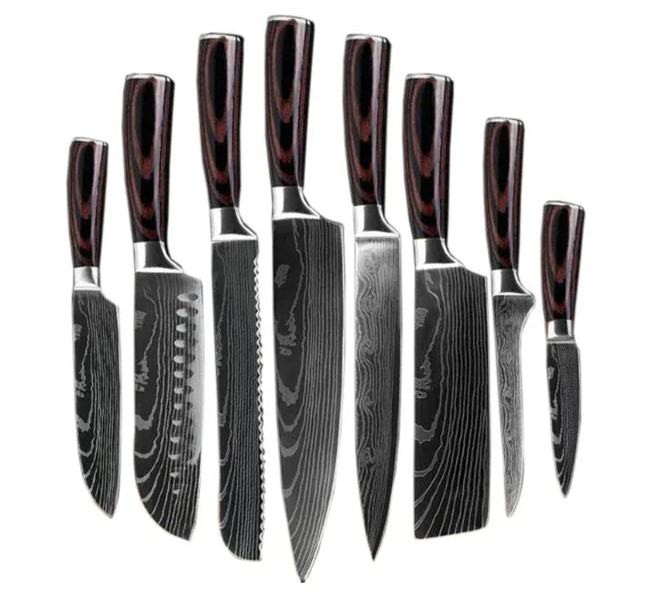 8 Damascus Pattern Stainless Steel Chef's Knives - THE MILE MAKER DRIVER SHOP