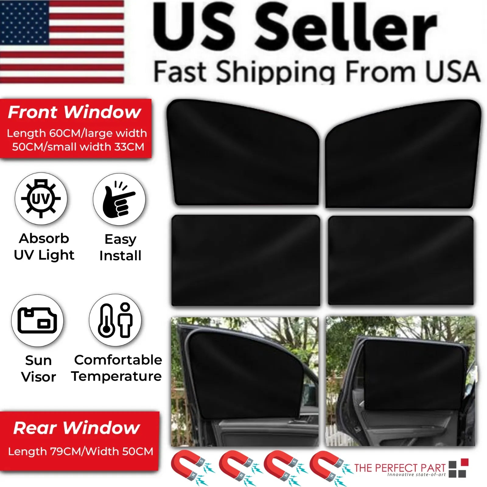 4X Magnetic Car Side Front Rear Window Sun Shade Cover Mesh Shield UV Protection - THE MILE MAKER DRIVER SHOP