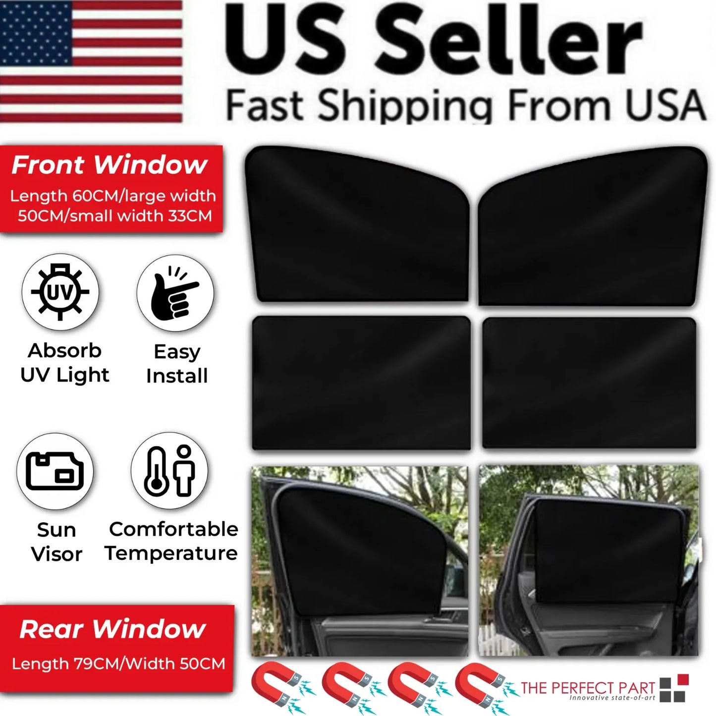 4X Magnetic Car Side Front Rear Window Sun Shade Cover Mesh Shield UV Protection - THE MILE MAKER DRIVER SHOP