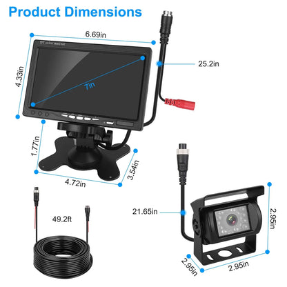 1Pc 7In Screen Backup Camera System Vehicle Rear View Monitor Kit IP67 Waterproof Car Parking Reverse System With Night Vision For Car Trunk Van SUV - THE MILE MAKER DRIVER SHOP