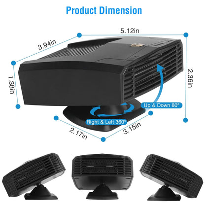 24V 180W OR 12V 150W Portable Car Heater Heating Fan 2 In 1 Defroster Defogger Demister Windshield Heater Automotive Cooling Fan With 360 Degree Rotating Base - THE MILE MAKER DRIVER SHOP