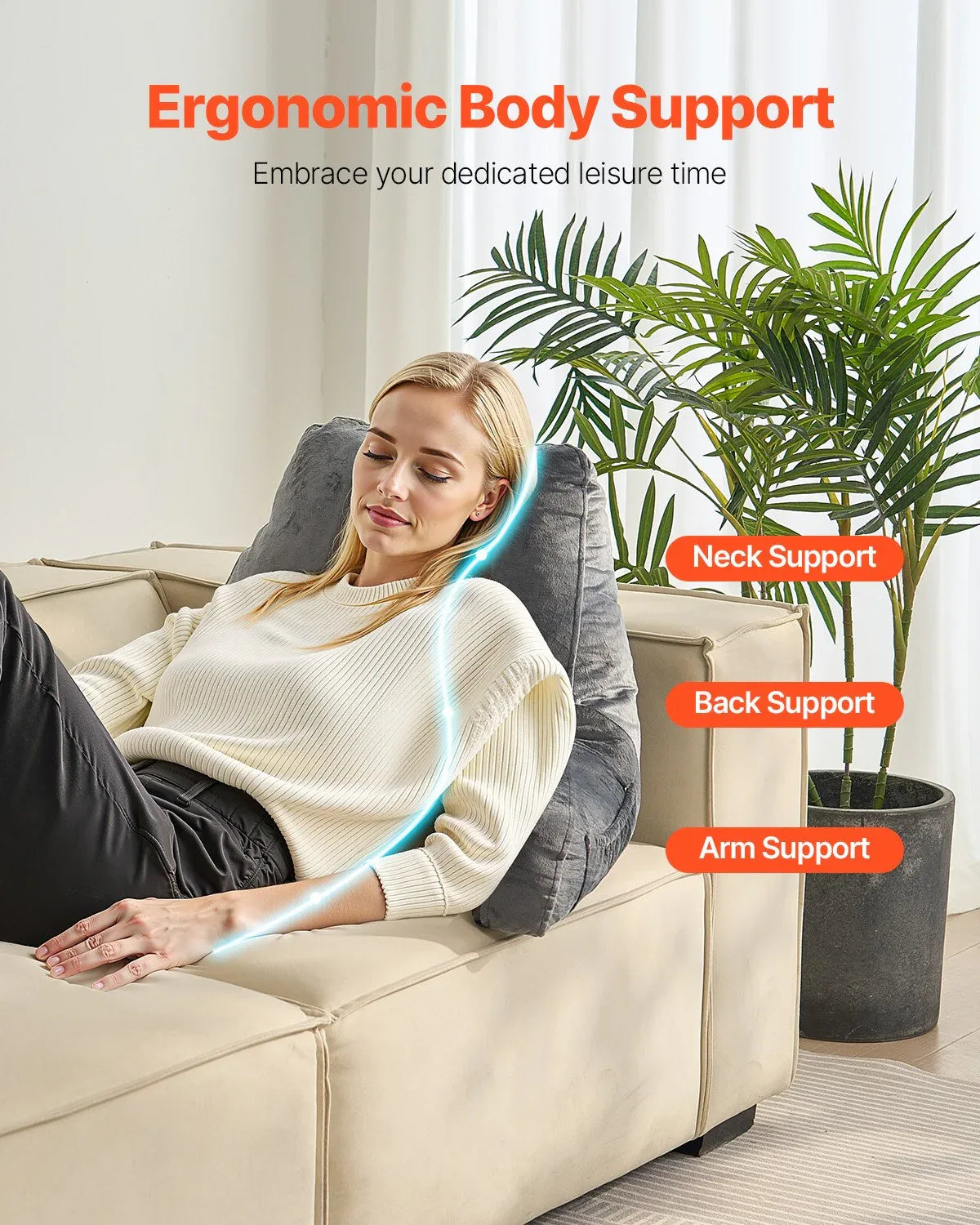 Reading Pillow, Large Size Bed Pillow With Shredded Memory Foam, Back Pillow With 3 Pockets And Washable Short Velvet Cloth, Top With Handle, For Watching TV, Reading, Gaming, Resting, Grey - THE MILE MAKER DRIVER SHOP