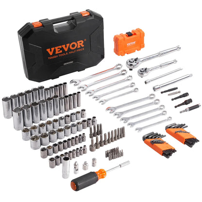 VEVOR Mechanics Tool Set And Socket Set, Drive Deep And Standard Sockets, 145 Pcs SAE And Metric Mechanic Tool Kit With Bits, Combination Wrench, Hex Wrenches, Accessories, Storage Case - THE MILE MAKER DRIVER SHOP