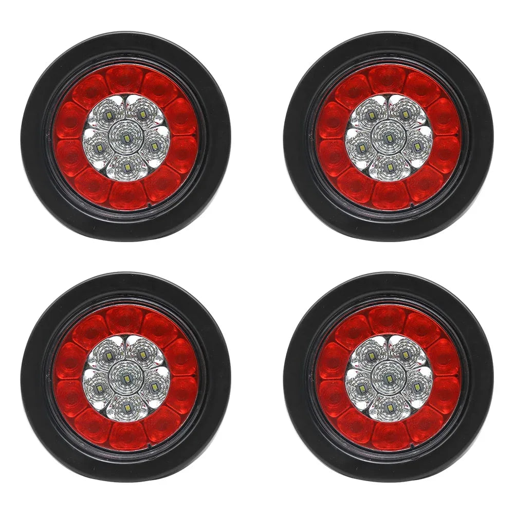 4 Pcs 4 16LED Rubber Ring Round Led Trailer Truck Tail Lights, 12V Brake Light Marker, Double Colors - THE MILE MAKER DRIVER SHOP