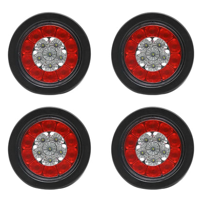 4 Pcs 4 16LED Rubber Ring Round Led Trailer Truck Tail Lights, 12V Brake Light Marker, Double Colors - THE MILE MAKER DRIVER SHOP