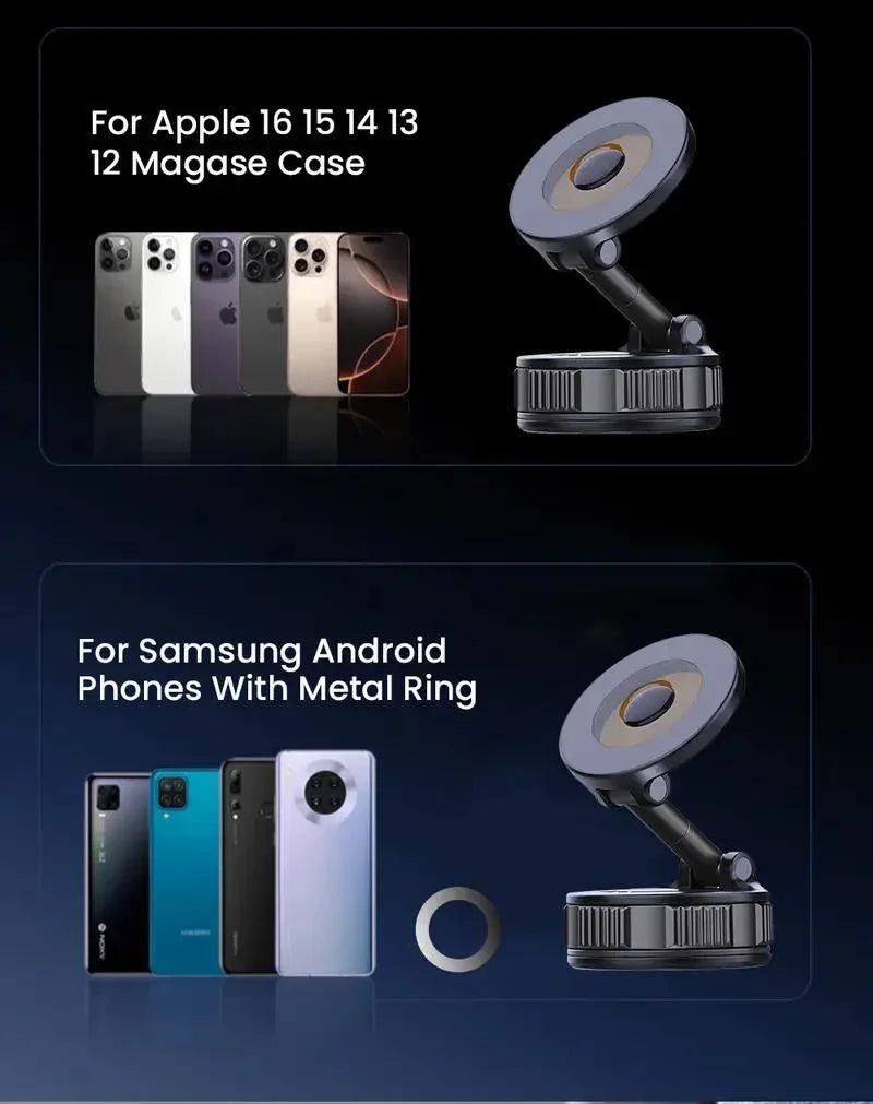 Newly Upgraded Retractable Car Mobile Phone Holder 360 Magnetic Vacuum Suction Cup One-click Safety Lock Ultra-compact Design - THE MILE MAKER DRIVER SHOP