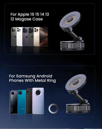 Newly Upgraded Retractable Car Mobile Phone Holder 360 Magnetic Vacuum Suction Cup One-click Safety Lock Ultra-compact Design - THE MILE MAKER DRIVER SHOP