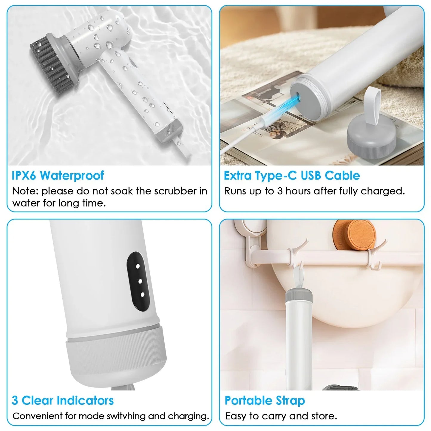 1Set Electric Handheld Spin Scrubber Cordless Cleaning Brush With 2 Rotating Speeds 3 Cleaning Brushes Rechargeable Shower Scrubber For Kitchen Dish Bathtub Sink Tile - THE MILE MAKER DRIVER SHOP