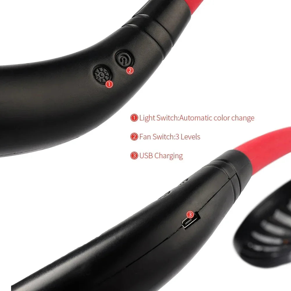 Mini Portable Hanging Neckband Fan USB Rechargeable Double Fans Air Cooler Conditioner Colorful Aroma Electric Desk Fan For Room - THE MILE MAKER DRIVER SHOP