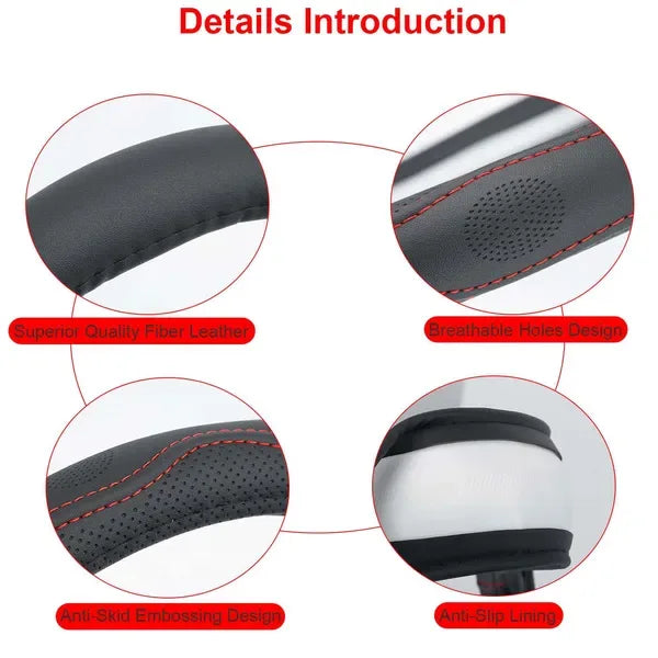 Steering Wheel Cover 14.5in-15in Diameter Universal Fiber Leather Car Steering Wheel Protector - THE MILE MAKER DRIVER SHOP
