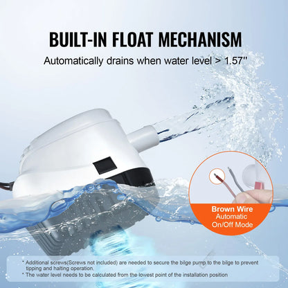 VEVOR Bilge Pump, 750GPH 12V Automatic Submersible Boat Bilge Water Outlet Diameter, Small Boat BilgeMarine Electric Bilge - THE MILE MAKER DRIVER SHOP